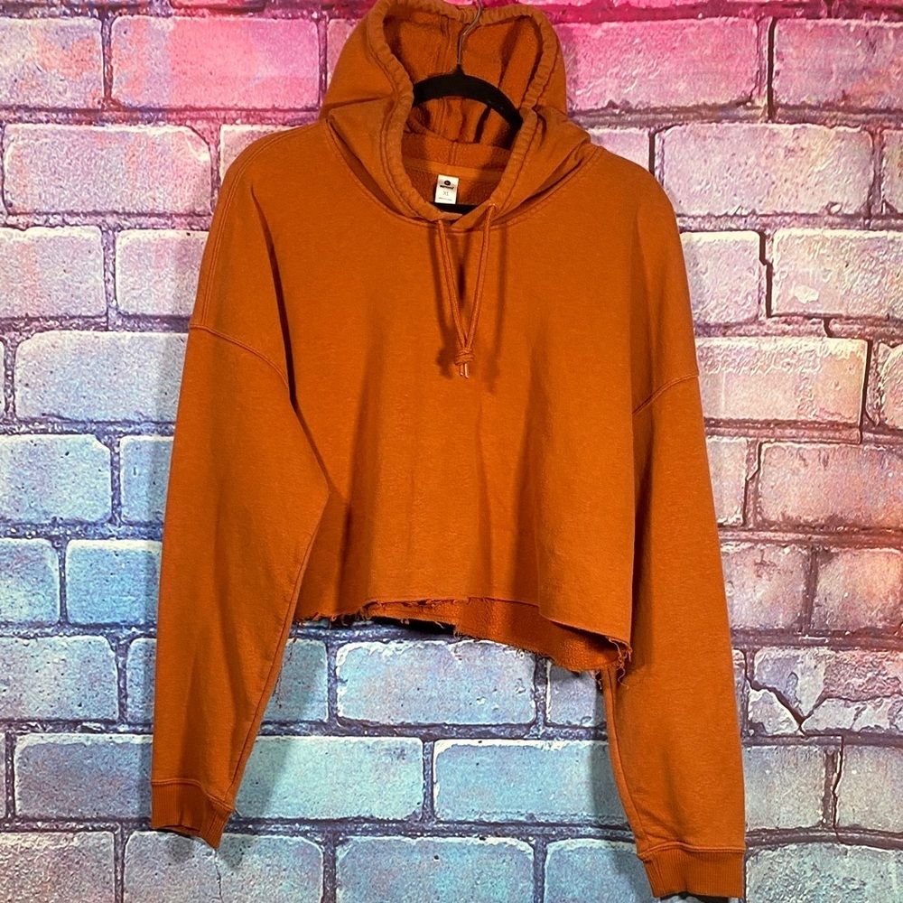90 Degree Women’s XL Cropped Hoodie Rust Orange Pullover Sweatshirt